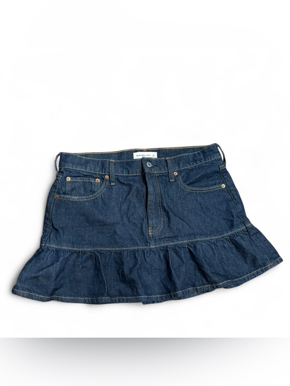 Abercrombie & Fitch Dark Blue Denim Ruffle Mini Skirt